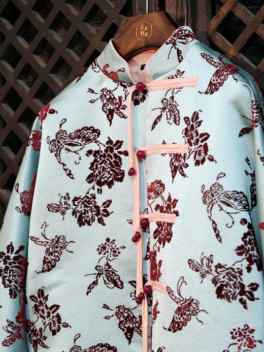 盛唐牡丹|湖水蓝底色漳缎蝶恋花外套 商品图4
