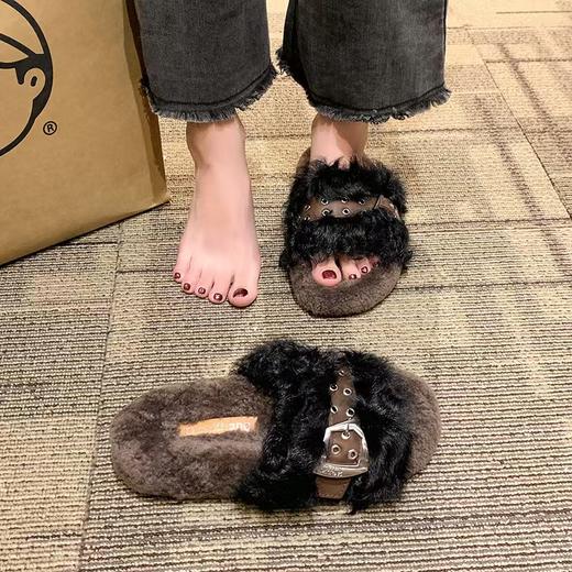 西村名物2024年冬季新款泰迪卷毛毛拖鞋秋冬外穿居家拖鞋XZ4DA06151 商品图0