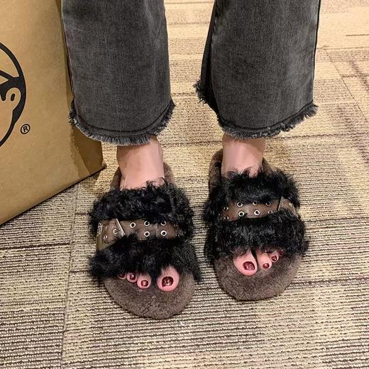 西村名物2024年冬季新款泰迪卷毛毛拖鞋秋冬外穿居家拖鞋XZ4DA06151 商品图2