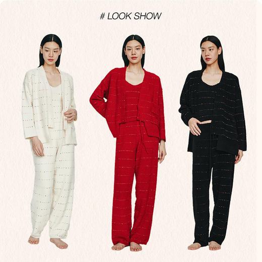 从轻秋冬家居服女豆豆绒系列七彩纱混纺抗静电恒温蓄暖开衫三件套 商品图4