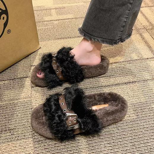 西村名物2024年冬季新款泰迪卷毛毛拖鞋秋冬外穿居家拖鞋XZ4DA06151 商品图1