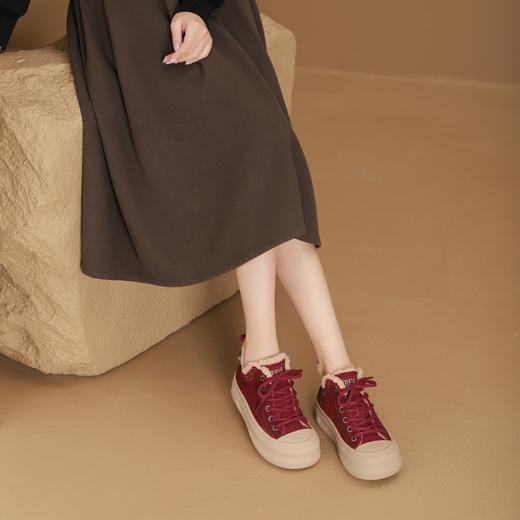 西村名物2024年冬季新款加毛保暖超轻厚底防滑系带马丁靴X24DS48321 商品图4