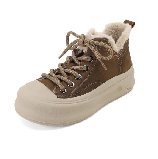 西村名物2024年冬季新款加毛保暖超轻厚底防滑系带马丁靴X24DS48321 商品图2