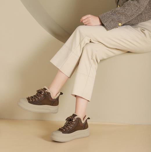 西村名物2024年冬季新款加毛保暖超轻厚底防滑系带马丁靴X24DS48321 商品图6