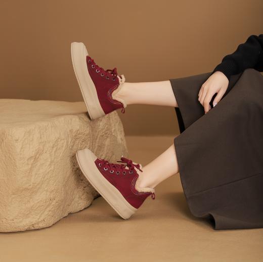 西村名物2024年冬季新款加毛保暖超轻厚底防滑系带马丁靴X24DS48321 商品图5