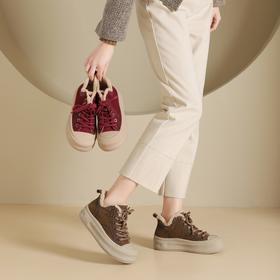 西村名物2024年冬季新款加毛保暖超轻厚底防滑系带马丁靴X24DS48321