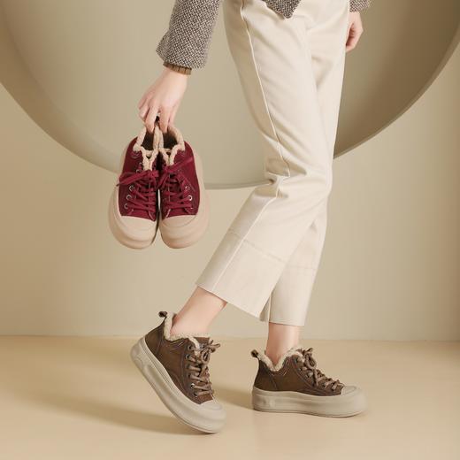 西村名物2024年冬季新款加毛保暖超轻厚底防滑系带马丁靴X24DS48321 商品图0