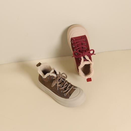 西村名物2024年冬季新款加毛保暖超轻厚底防滑系带马丁靴X24DS48321 商品图1