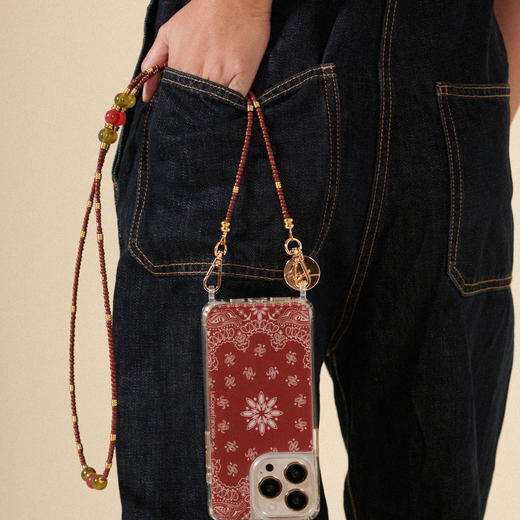 订购8周到｜La Coque Française-Iris Brown-复古红色 串珠 长款 手机链［法国设计师］ 商品图2