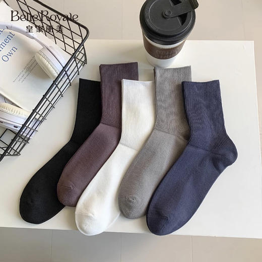 【39元5双，下单拍5】棉袜子吸汗透气纯色商务简约男士男款中筒袜WZM3443WZM3459 商品图3
