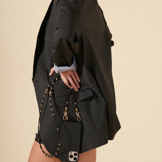 订购8周到｜La Coque Française-Iris Black-黑色 串珠 长款 手机链［法国设计师］ 商品图0