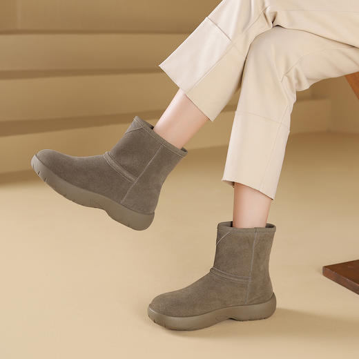 西村名物2024年冬季新款加毛保暖超轻厚底防滑毛毛靴雪地靴T24DS47861 商品图8