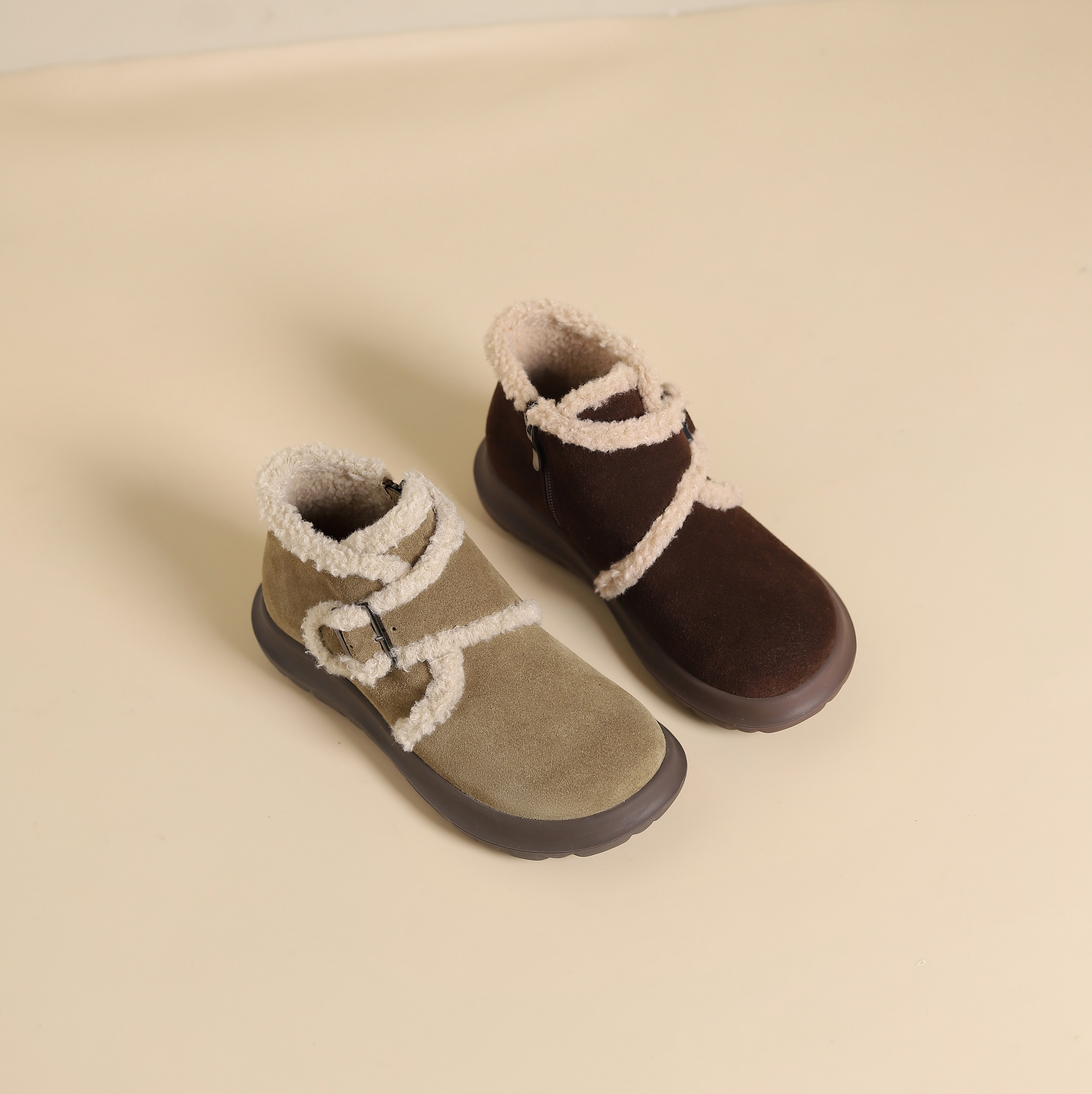 西村名物2024年冬季新款加毛保暖超轻厚底防滑毛毛靴T24DS48311