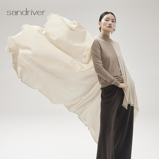 精纺羊绒轻薄流苏披毯SJF96P765N 商品图0