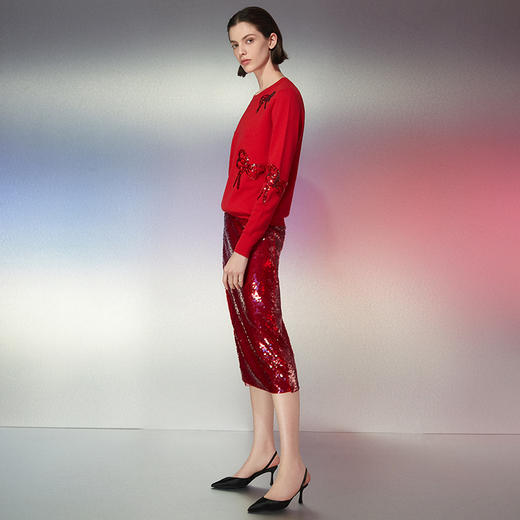 EITIE爱特爱春季新款刺绣亮片显瘦高腰半身裙7706405 商品图1