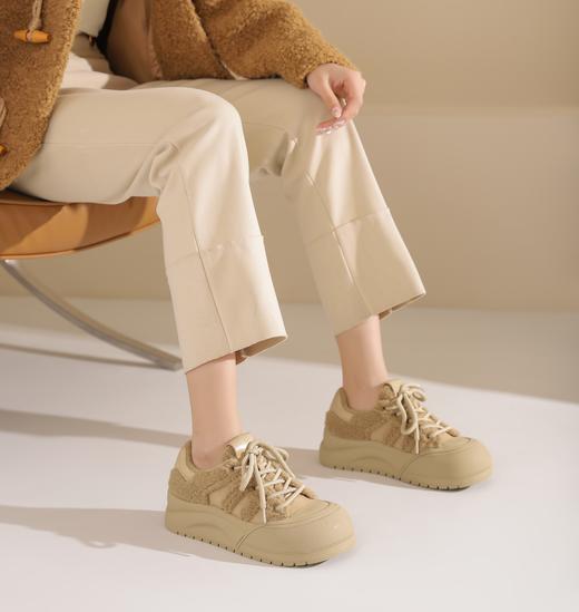 西村名物2025年春季新款绒毛保暖超轻厚底防滑系带板鞋X25AM14131 商品图3