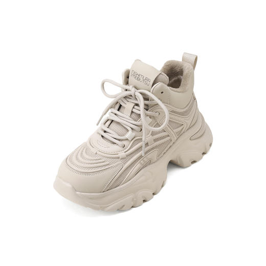 西村名物2025年春季新款加绒保暖超轻厚底防滑系带老爹鞋X25AM14121 商品图2