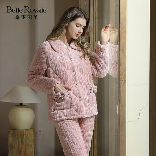 秋冬新品蛋糕绒烂花夹棉加厚款保暖柔软家居服睡衣JJT90036 商品图1