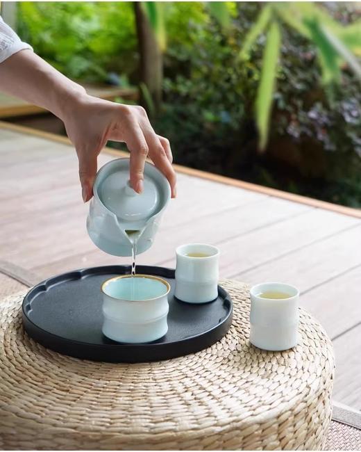 【特惠6折】陆宝陶瓷新款高档功夫茶具套装富竹年年茶组日式朋友礼品富竹年年茶组（青瓷冰裂）菊瓣茶托（禅风黑） 商品图2