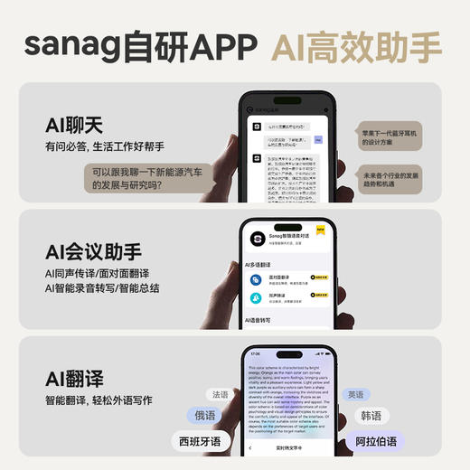 SANAG塞那S9S 【余文乐同款】AI骨传导蓝牙耳机耳夹概念开放式无线降噪不入耳听力保护运动跑步通话会议 商品图9