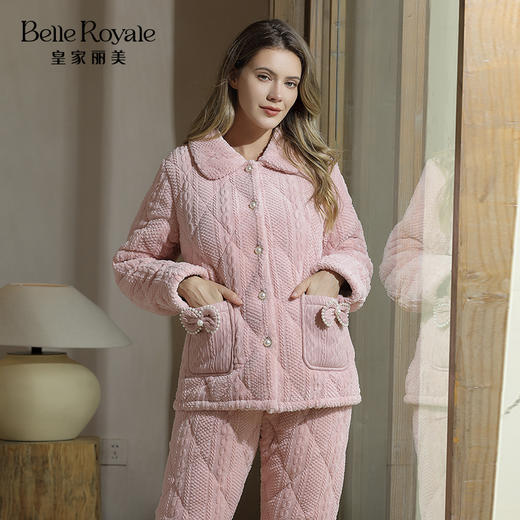 秋冬新品蛋糕绒烂花夹棉加厚款保暖柔软家居服睡衣JJT90036 商品图0