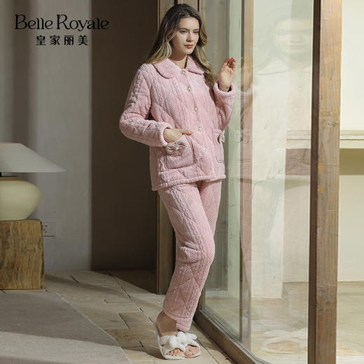 秋冬新品蛋糕绒烂花夹棉加厚款保暖柔软家居服睡衣JJT90036 商品图2