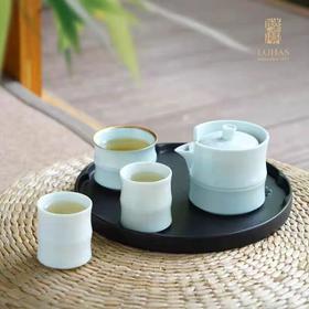 【特惠6折】陆宝陶瓷新款高档功夫茶具套装富竹年年茶组日式朋友礼品富竹年年茶组（青瓷冰裂）菊瓣茶托（禅风黑）