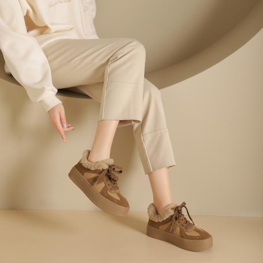 西村名物2025年春季新款绒毛保暖超轻厚底防滑系带板鞋X25AM14111 商品图3