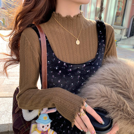 卡码拍小！【半高领木耳边内搭打底衫】秋冬季内搭2024新款中领长袖毛衣 商品图1