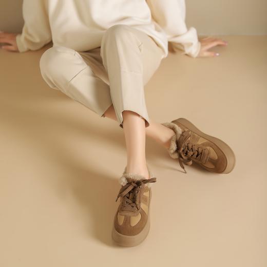 西村名物2025年春季新款绒毛保暖超轻厚底防滑系带板鞋X25AM14111 商品图4