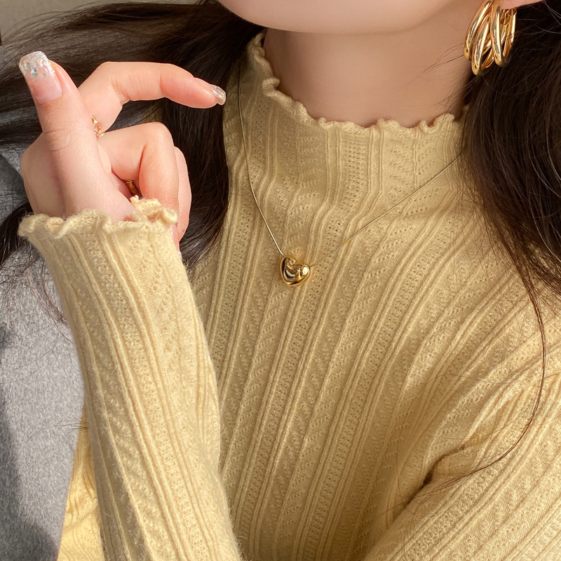 卡码拍小！【半高领木耳边内搭打底衫】秋冬季内搭2024新款中领长袖毛衣