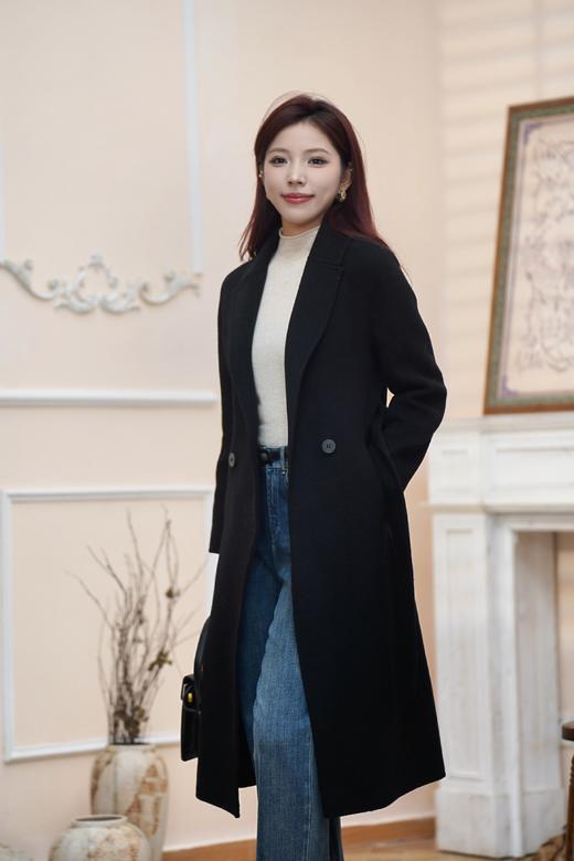 M1L1臣禾 气质黑毛呢大衣 系腰带【100%绵羊毛 】气质毛呢外套9234080380  现货 商品图4