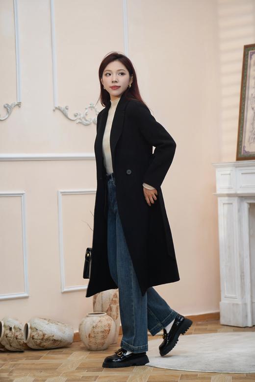 M1L1臣禾 气质黑毛呢大衣 系腰带【100%绵羊毛 】气质毛呢外套9234080380  现货 商品图6