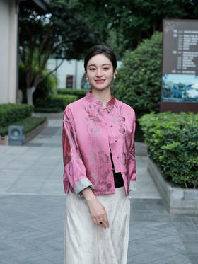 盛唐婧| 重磅桑蚕丝老缎新中式对花外套-洋红