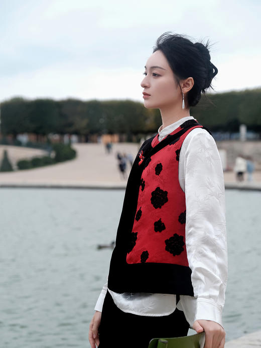 盛唐牡丹| 牡丹花漳缎拼丝绒马甲 商品图3