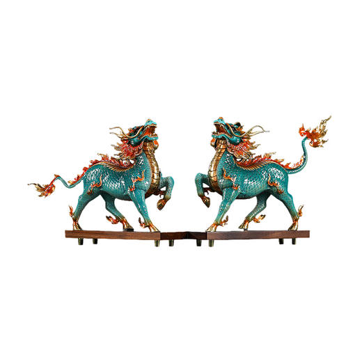 大铜世家黄铜风火麒麟摆件一对家居客厅办公室装饰品开业乔迁礼品彩铜工艺 麒麟摆件 商品图0