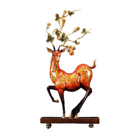全铜梅花鹿摆件大漆工艺品客厅酒柜装饰品乔迁礼品结婚礼物送新人 大漆彩铜工艺  五福临门鹿摆件（230*160*435）