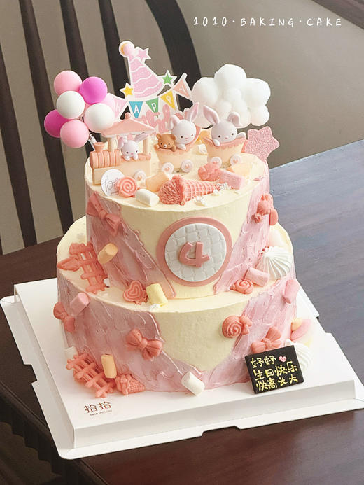 「粉小兔·兔兔小公主」岁数可改·翻糖巧克力·100%动物奶油（主图6+8寸双层·提前48小时预订） 商品图2