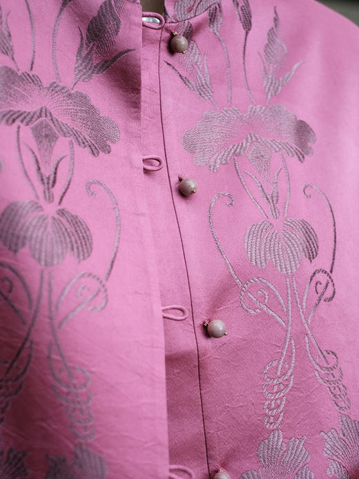 盛唐婧| 重磅桑蚕丝老缎新中式对花外套-洋红 商品图4