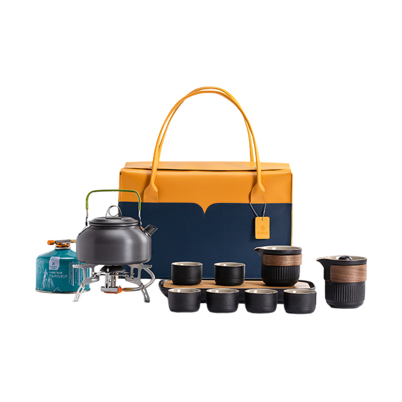 南山先生户外露营茶具套装便携旅行茶具车载野外泡茶带烧水壶炉具 南山先生  户外茶具枯山套装（脂白）