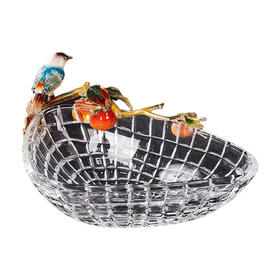 玻璃水晶果盘家用客厅高级酒店现代创意装饰品办公室茶几零食盘珐琅彩喜上眉梢果盘