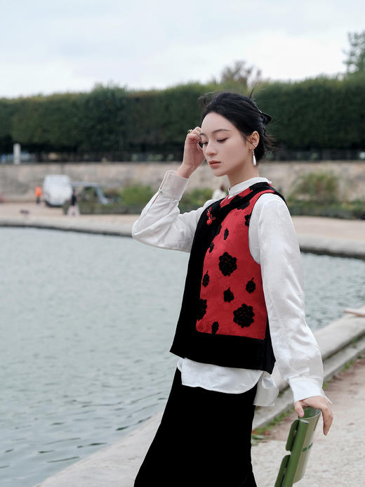 盛唐牡丹| 牡丹花漳缎拼丝绒马甲 商品图2