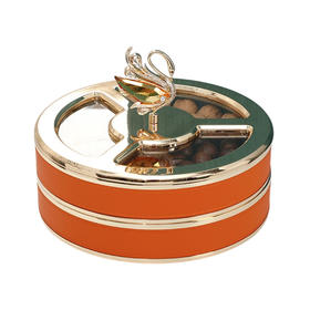 干果收纳盒客厅茶几坚果糖果盒轻奢干果盒带盖家用零食瓜子干果盘珐琅彩天鹅双层果盘 （合金+皮革款）