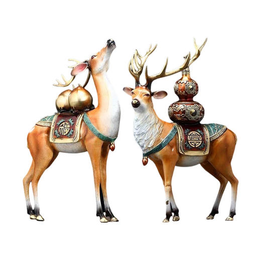 福禄双全铜鹿摆件葫芦寿桃客厅玄关装饰工艺品送长辈生日祝寿礼物福寿（招财））铜鹿 彩铜工艺小号 商品图0