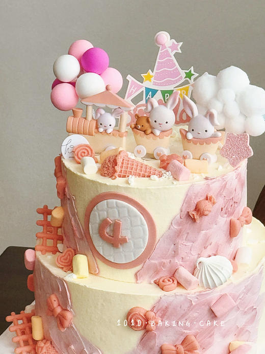 「粉小兔·兔兔小公主」岁数可改·翻糖巧克力·100%动物奶油（主图6+8寸双层·提前48小时预订） 商品图4