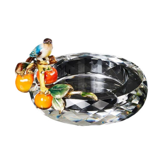 玻璃水晶烟灰缸家用客厅现代酒店会所创意装饰办公室轻奢灰杠 珐琅彩事事如意烟灰缸 商品图0