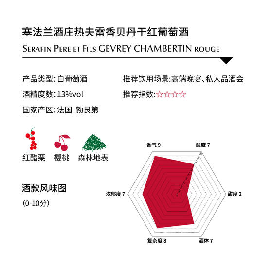 塞法兰酒庄热夫雷香贝丹干红葡萄酒 Sérafin Père et Fils GEVREY CHAMBERTIN rouge 如需其他年份，请联系客服 商品图1