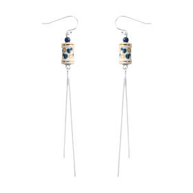 凡华造物青花转运筒转经轮首饰银饰耳环长款青花转运筒长款耳环