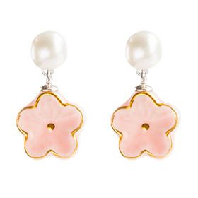 凡华造物桃之夭夭925银耳钉女气质高级珍珠耳环小众设计感耳饰爱情花语桃之夭夭925银珍珠耳钉（短款）