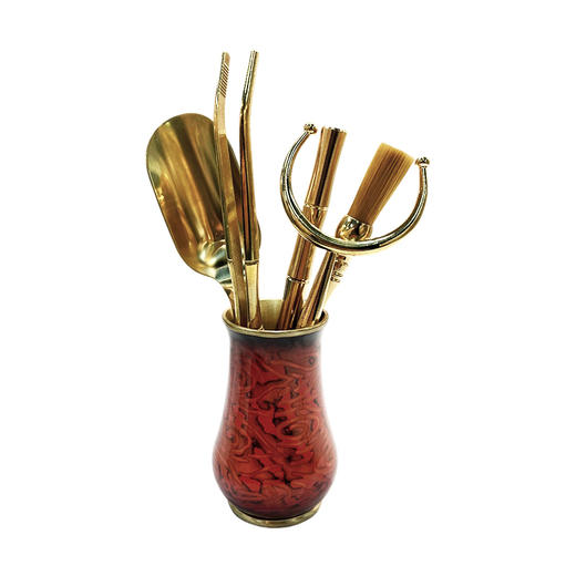 纯铜大漆工艺茶道六君子D50*83中式纯铜整套茶道零配 天然大漆手工茶夹茶道六君子 商品图0